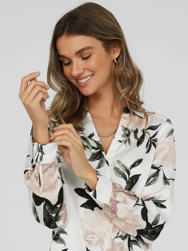Printed Long Sleeve Split Neck Blouse - Image 2