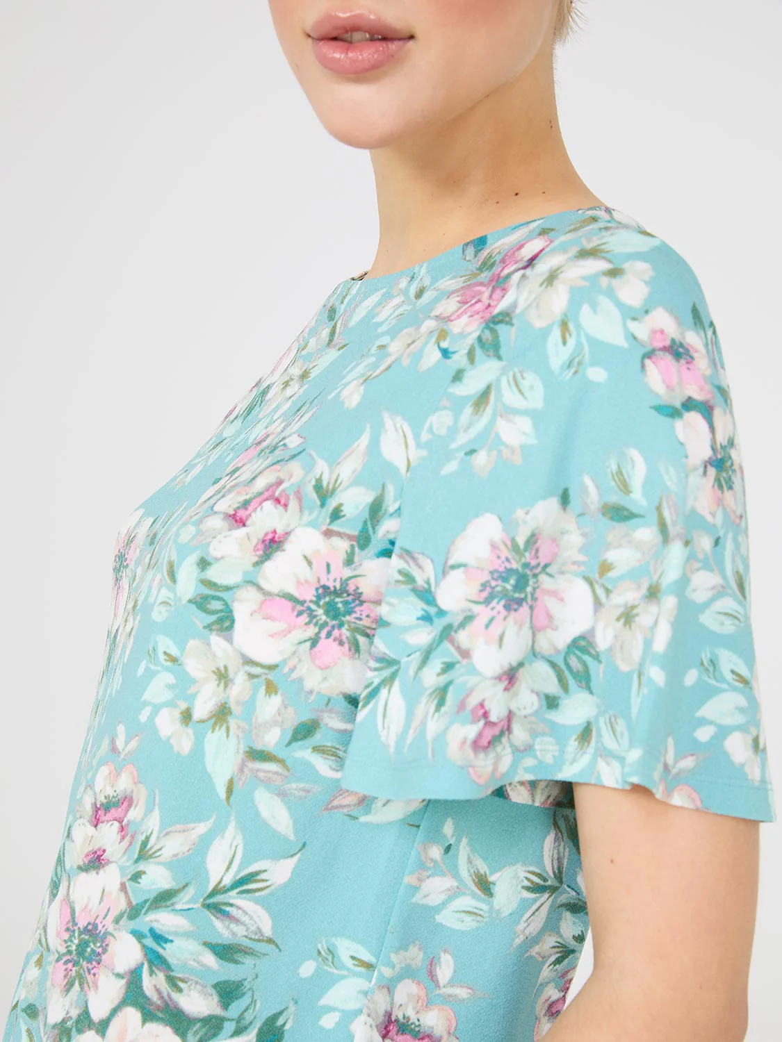 Floral Print Flutter Sleeve Boat Neck Top - Image 3
