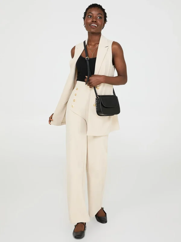 Wide-Leg Ankle Length Pants With Gold Button Details - Image 4