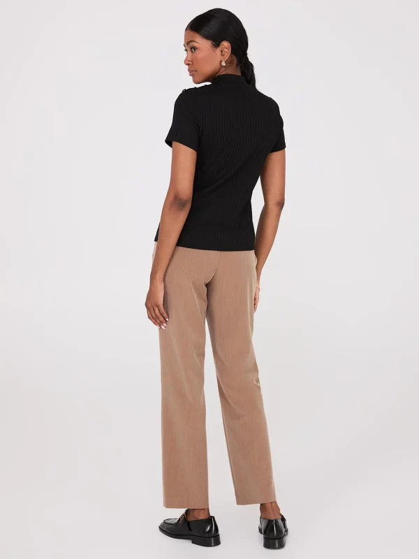 Ribbed Mock Neck Top With Button Details - Image 4