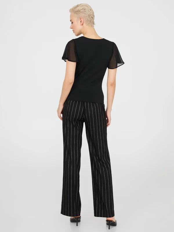 Chiffon Flutter Sleeve Top With Metal Detail - Image 4