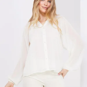 Collarless Button-Front Blouse