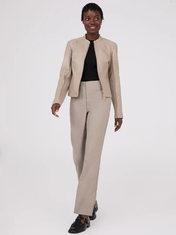 Collarless Faux Leather Jacket - Image 6