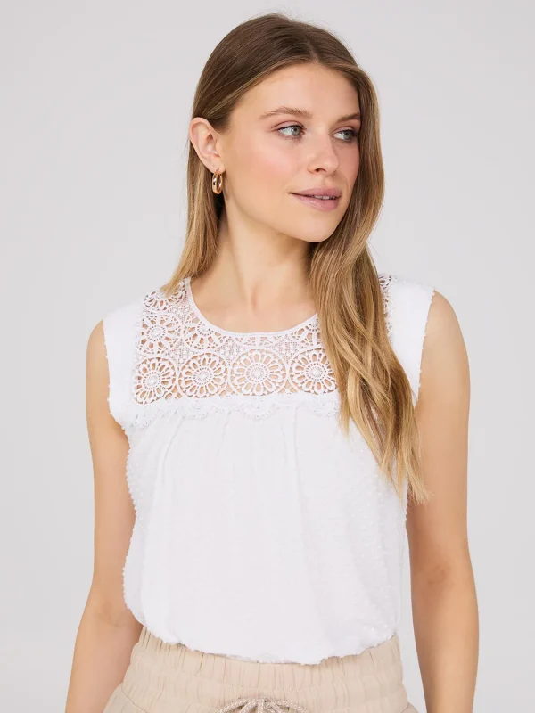 Sleeveless Clip Dot Top With Crochet Details - Image 3