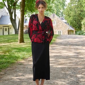 Floral Print Faux Wrap Blouse