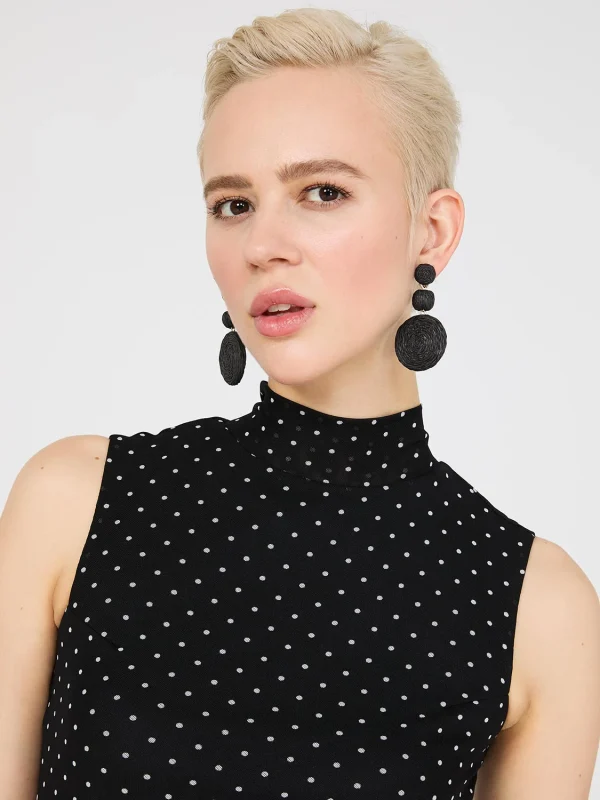 Dot Print Mock Neck Mesh Top - Image 2