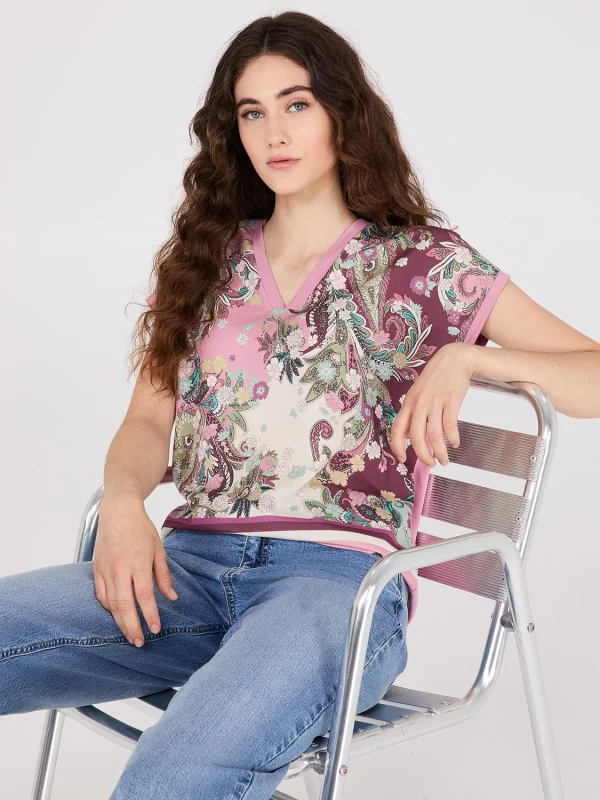 Paisley Print Short Dolman Sleeve Top - Image 4