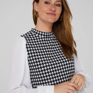 2-Fer Houndstooth Vest With Crepe Long Sleeve Top