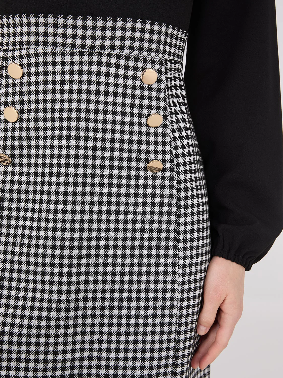 Long Sleeve 2-Fer Checkered Mini Dress - Image 3