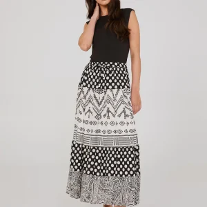 Printed Tiered Maxi Skirt