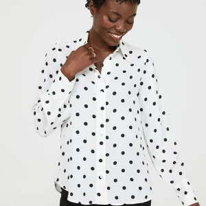 Dot Print Chiffon Button-Front Blouse