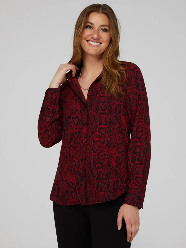 Snakeskin Print Crepe Long Sleeve Button-Front Blouse - Image 3