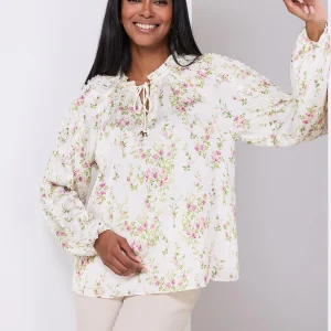 Floral Print Popover Blouse With Neck Tie