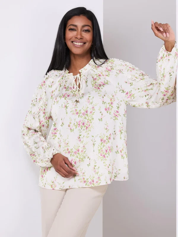 Floral Print Popover Blouse With Neck Tie