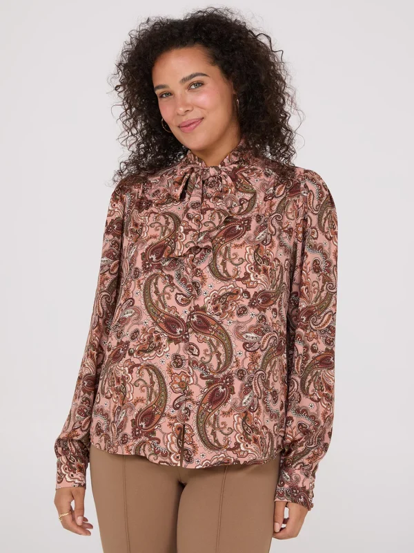 Paisley Print Button-Front Bow Blouse - Image 2