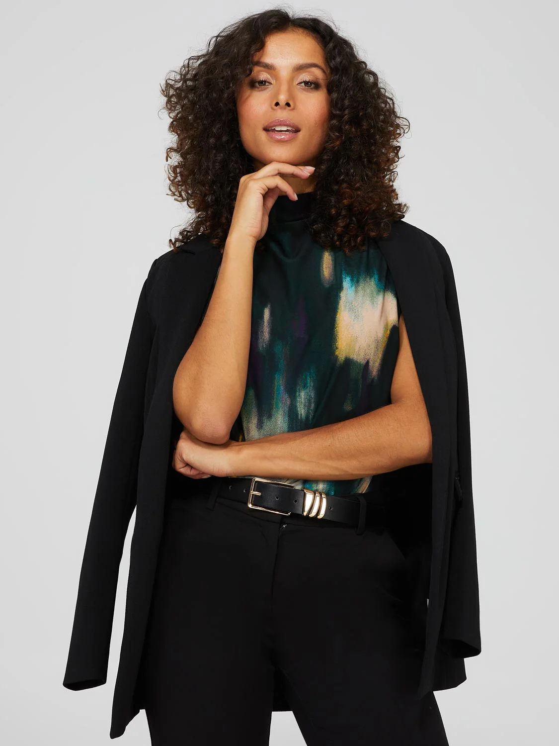 Short Dolman Sleeve Printed Funnel Neck Top - Image 2