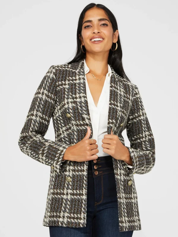 6-Button Plaid Jacquard Boucle Blazer - Image 2