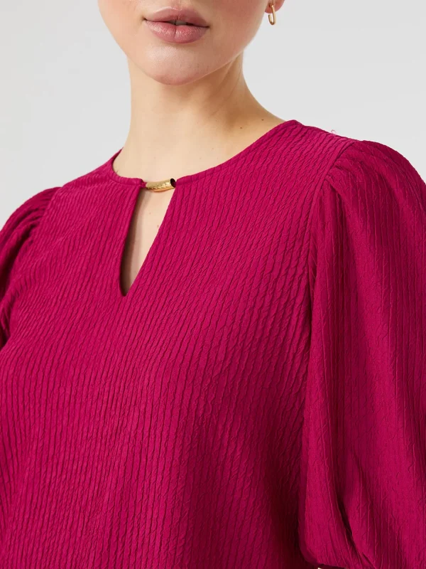 Textured Jacquard Top With Front Keyhole - Image 7