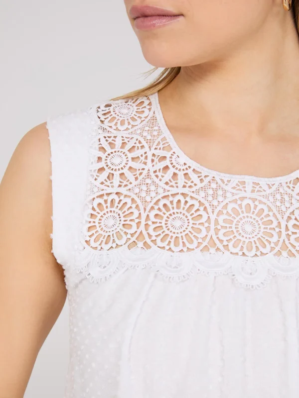 Sleeveless Clip Dot Top With Crochet Details - Image 4