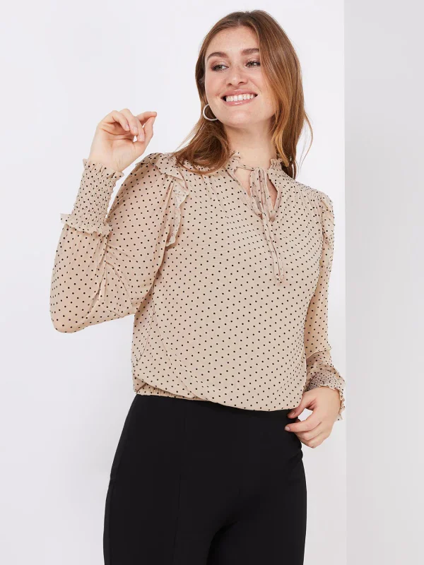 Velvet Dot Mesh Top With Ruffle Details - Image 3