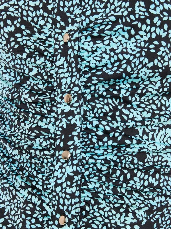 Leaf Print Button-Front Short Sleeve Blouse - Image 6