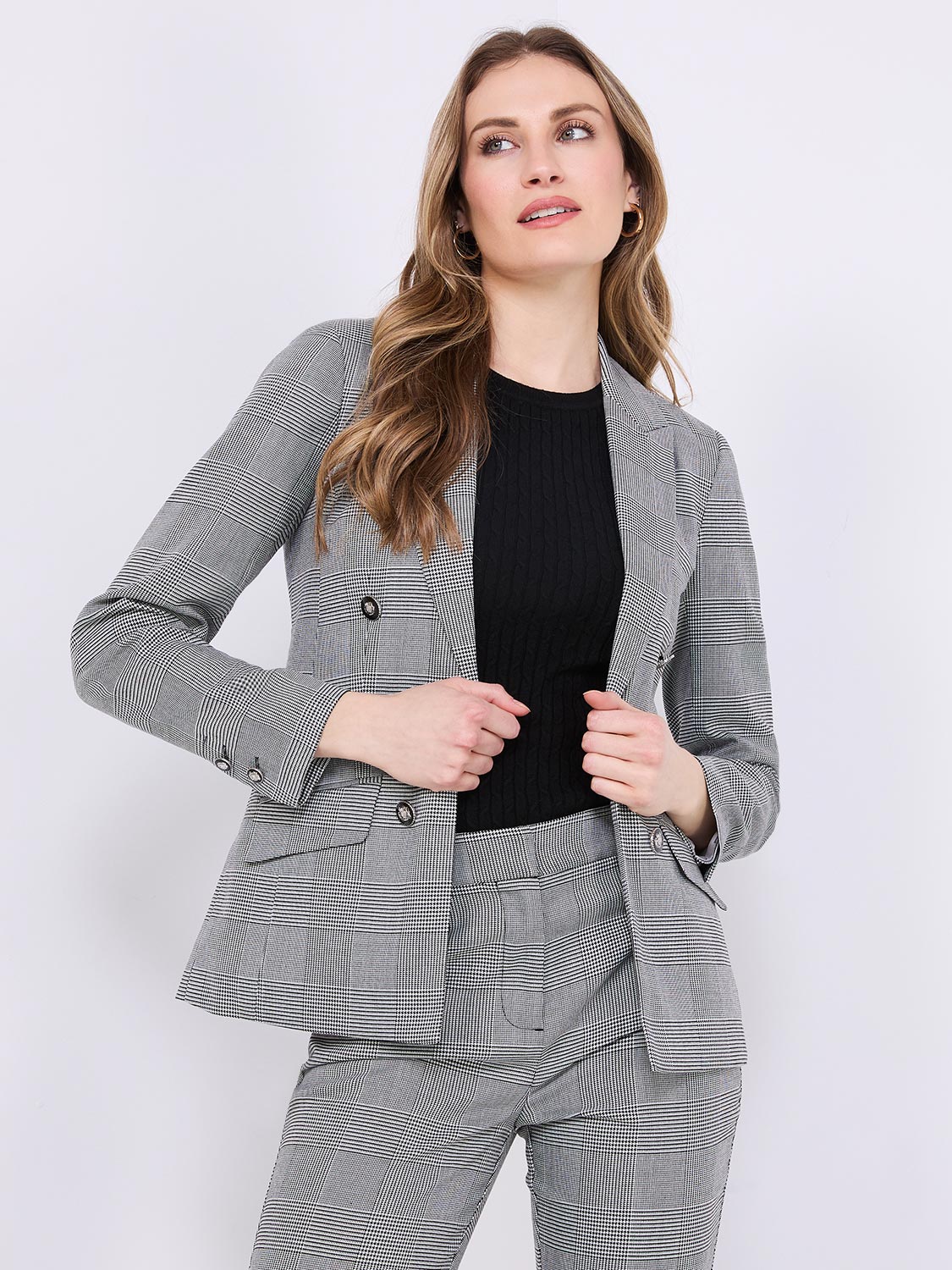 Plaid Faux Double Breasted Blazer - Image 4