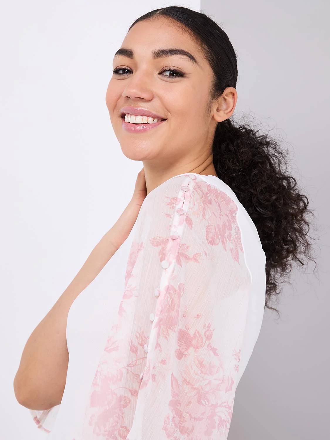 Chiffon Flutter Sleeve Top With Button Details - Image 2