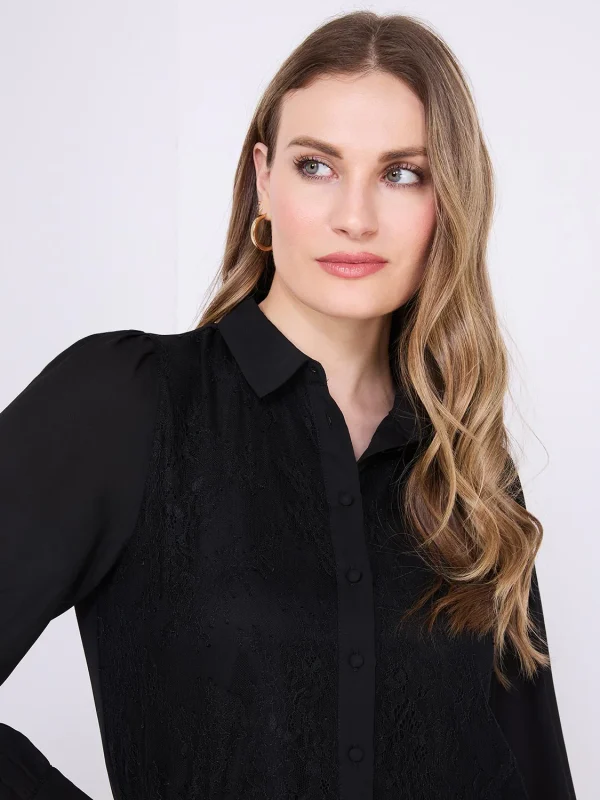 Chiffon Lace Button-Front Blouse - Image 2