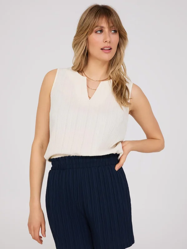 Sleeveless Textured Split Neck Top - Image 2
