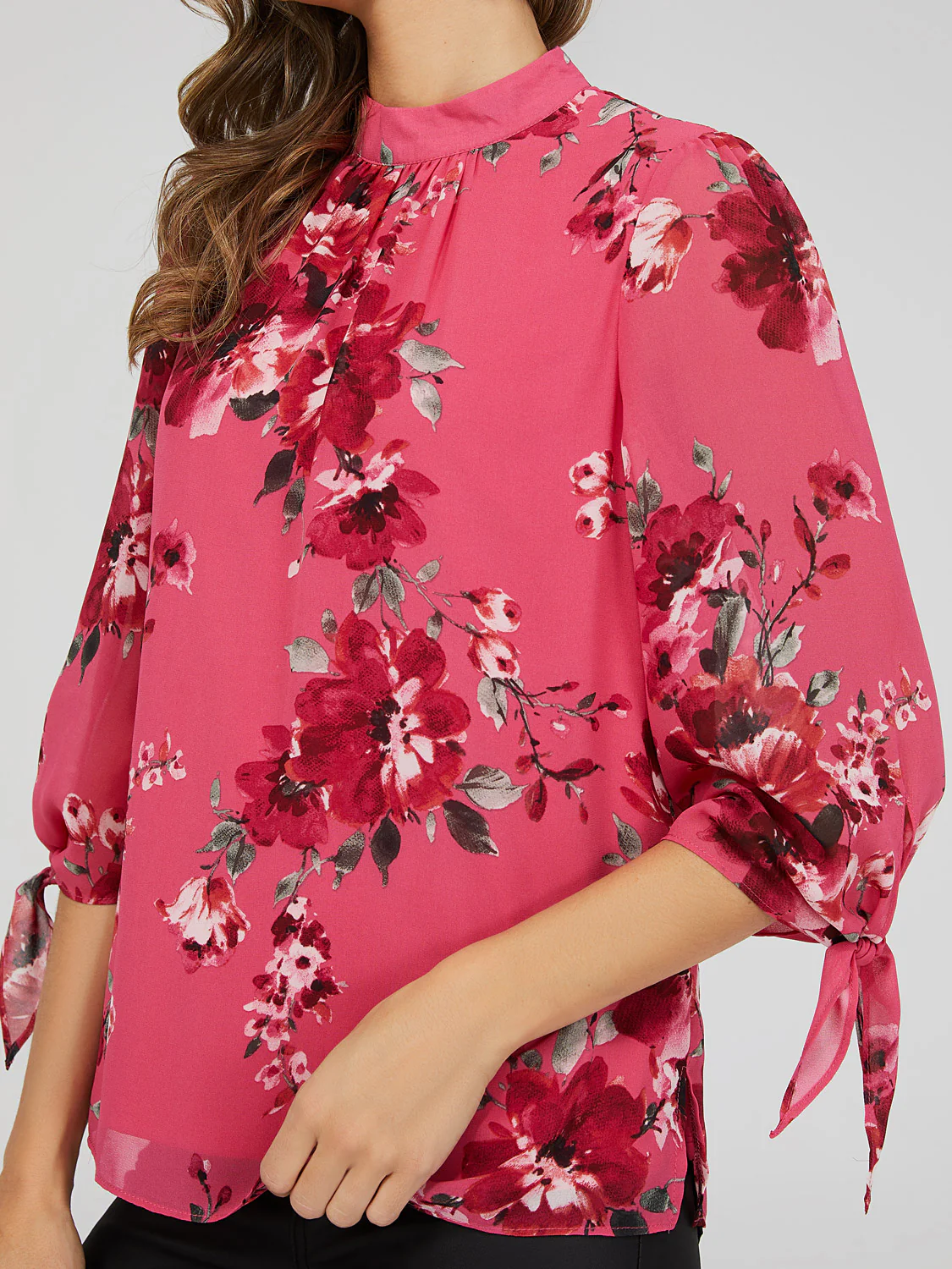Printed Chiffon Mock Neck Blouse - Image 5