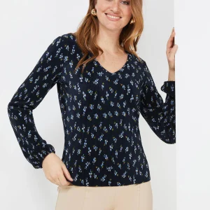 Floral Print Plisse V-Neck Top