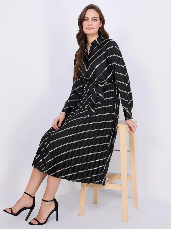 Striped Satin Button-Front Midi Dress - Image 4