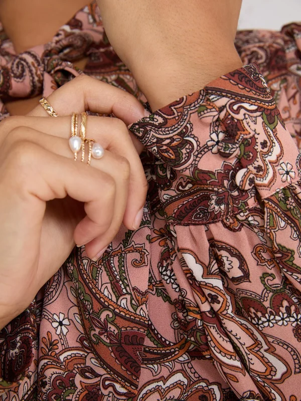 Paisley Print Button-Front Bow Blouse - Image 4
