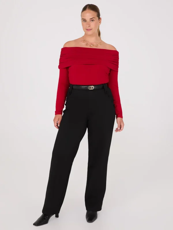 High-Rise Long Length Pants With Button Details - Image 2