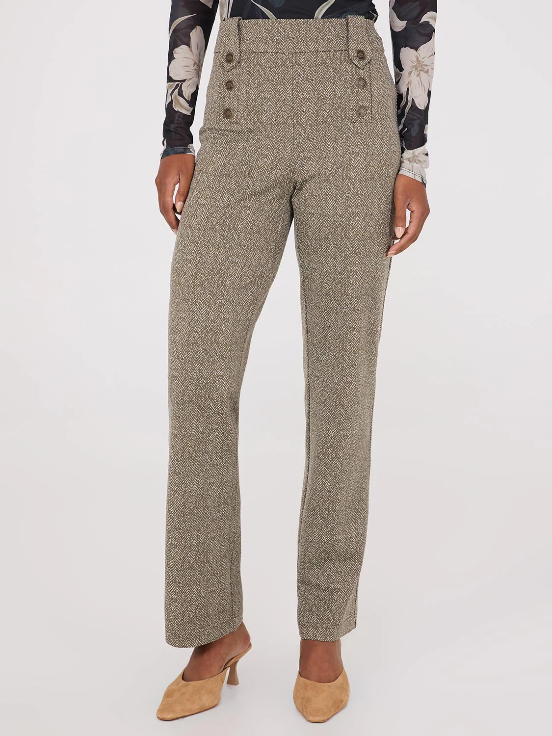 Herringbone Straight Leg Pants - Image 2