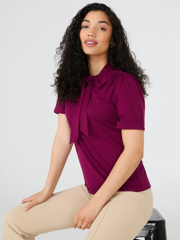 Short Sleeve Tie-Neck Top - Image 6