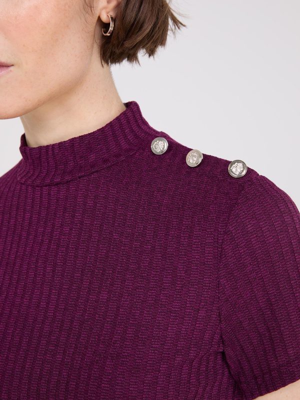 Ribbed Mock Neck Top With Button Details - Image 7