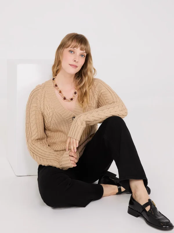 V-Neck Multi Cable Cardigan - Image 4