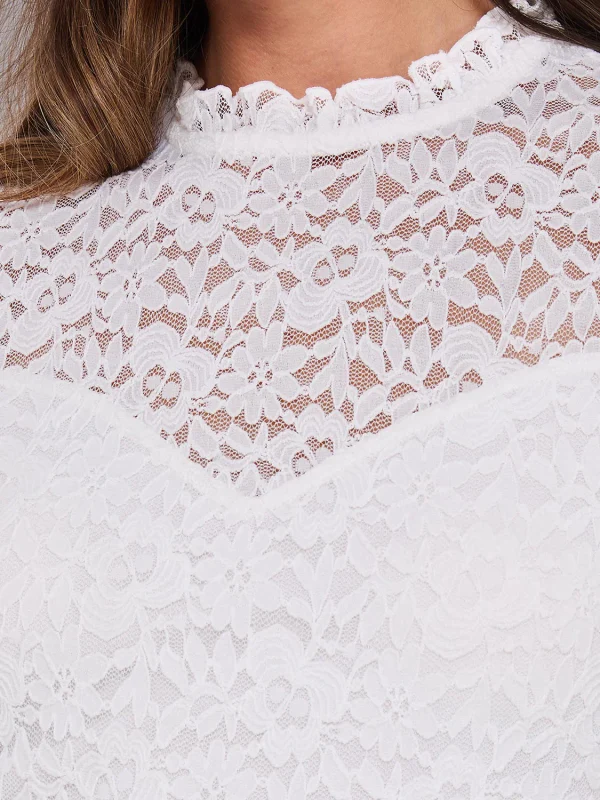 Floral Lace Mock Neck Short Sleeve Top - Image 7