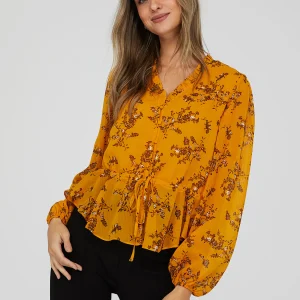 Printed V-Neck Peplum Blouse