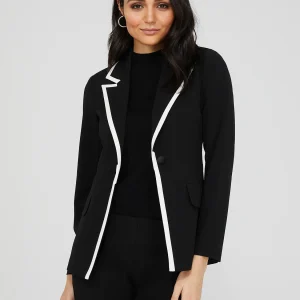 One-Button Contrast Trim Blazer