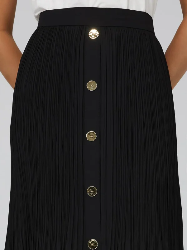 Pleated Chiffon Button-Front Skirt With Belt - Image 2