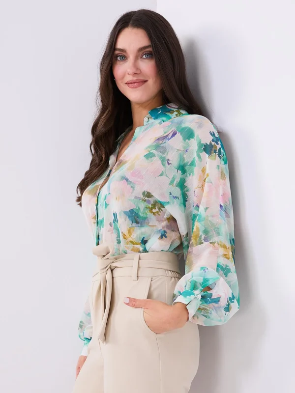 Floral Print Button-Front Chiffon Blouse - Image 4