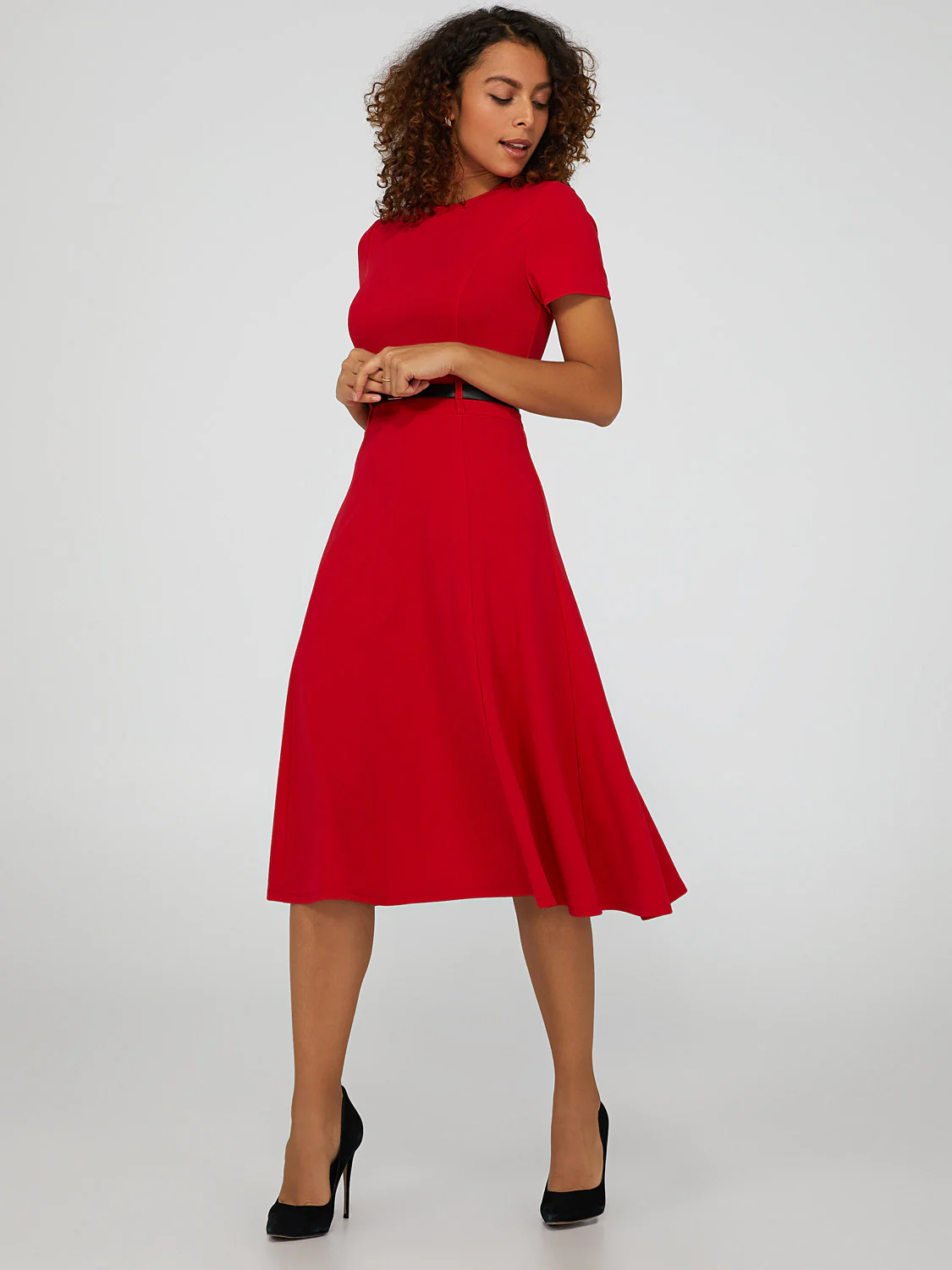 Short Sleeve Midi Dress With Belt - Image 3