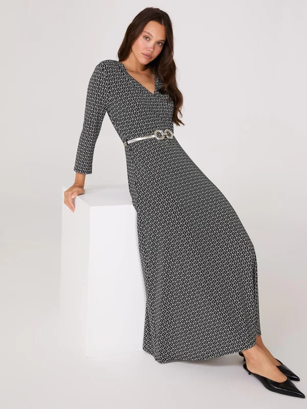 Geo Print Crossover A-Line Maxi Dress - Image 3