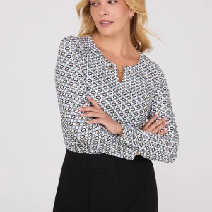 Chain Keyhole Printed Long Sleeve Top