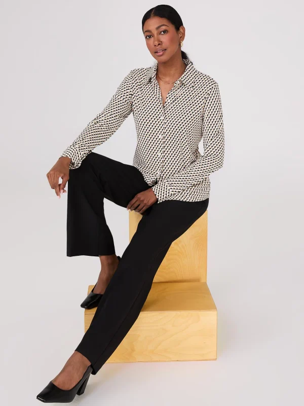 Geo Print Button-Front Classic Blouse - Image 3
