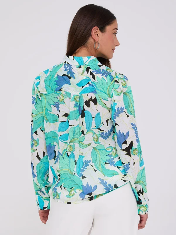 Printed Button-Front Blouse With Tie Front - Image 5