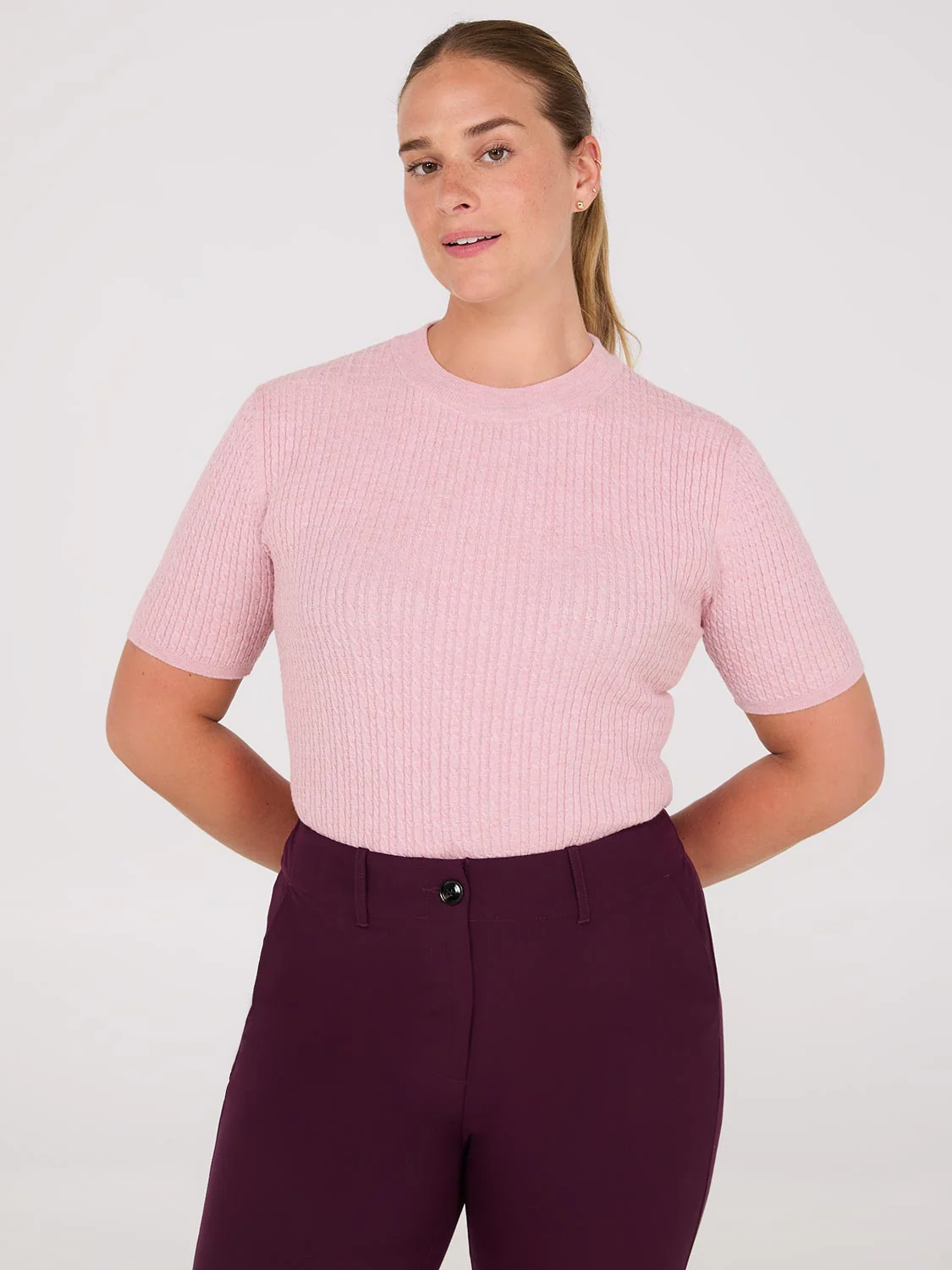 Short Sleeve Cable Knit Sweater