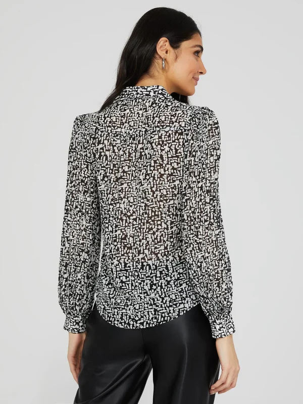 Printed Button-Front Blouse With Pleated Sleeves - Image 5